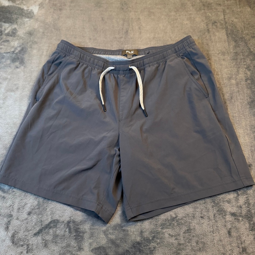 FLX Lined Athletic Shorts Mens Large Gray Elastic Waist Pockets Stretch